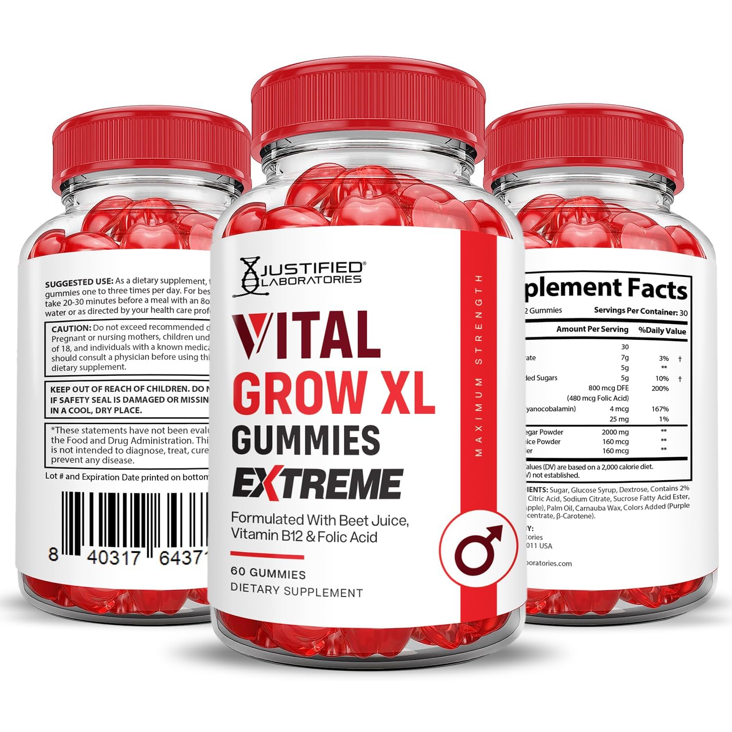 Justified Laboratories Vital Grow XL Extreme gummies texture close-up shows chewy, enjoyable consistency.