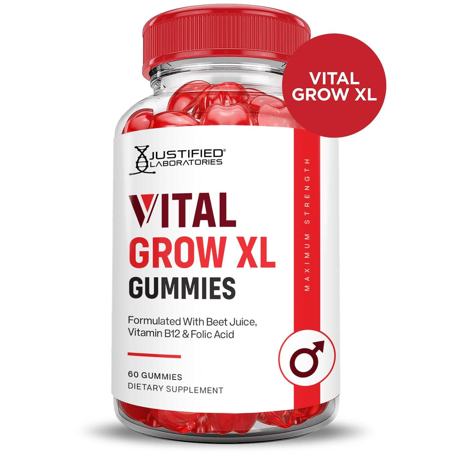 Justified Laboratories Vital Grow XL ingredients panel highlights beet and pomegranate