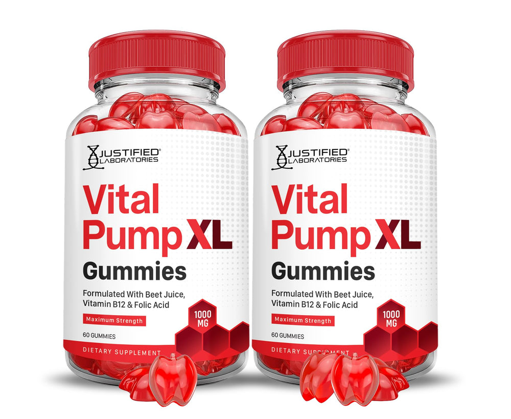 Justified Laboratories Vital Pump XL bottle featuring gummies for daily use.