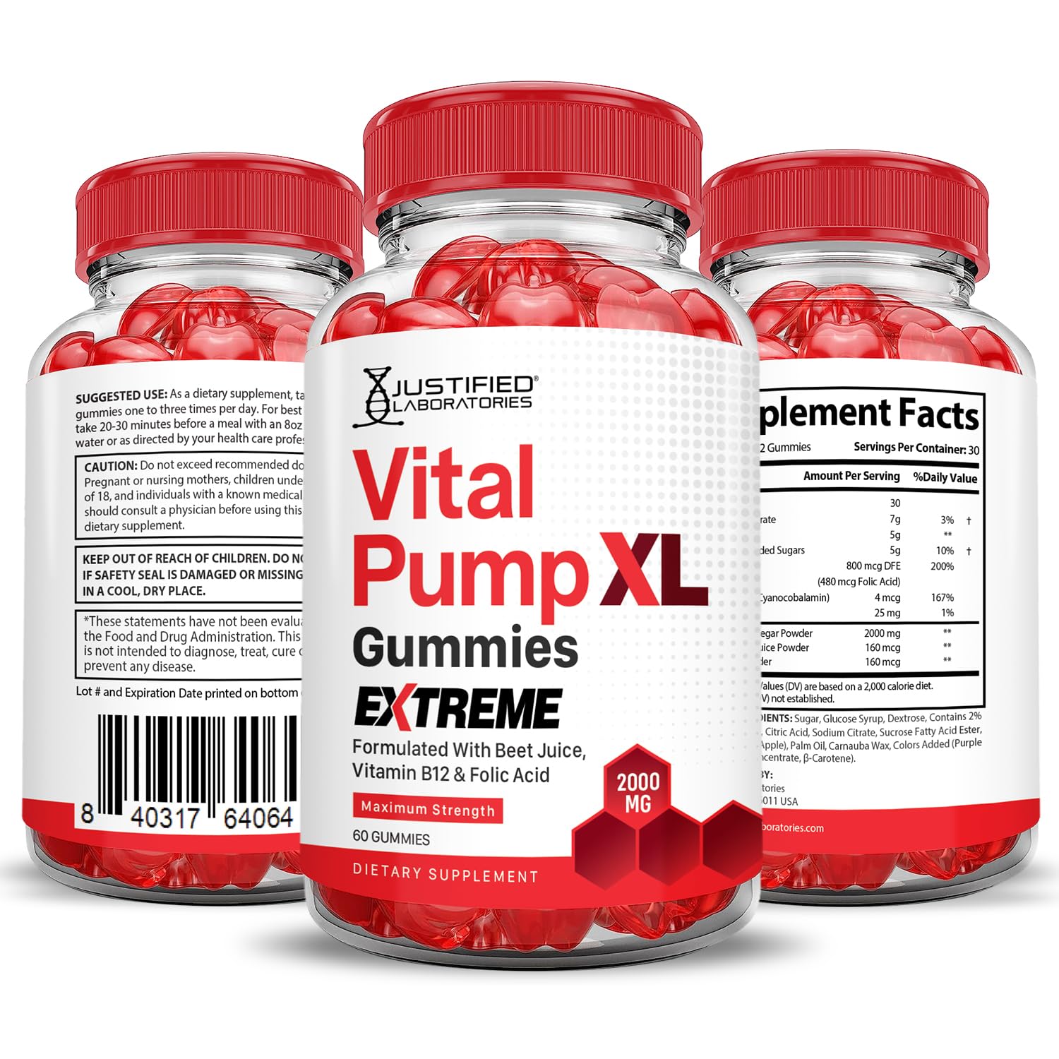 Justified Laboratories Vital Pump XL Extreme safety label emphasizing vegan and non-GMO quality