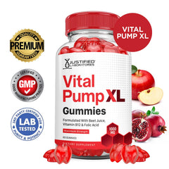 Close-up of Justified Laboratories Vital Pump XL gummies showing chewy texture.