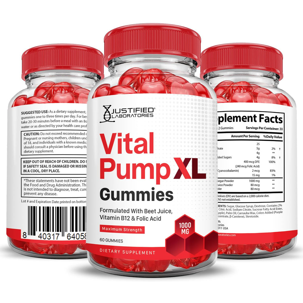 Justified Laboratories Vital Pump XL gummies arranged for everyday convenience and flavor.