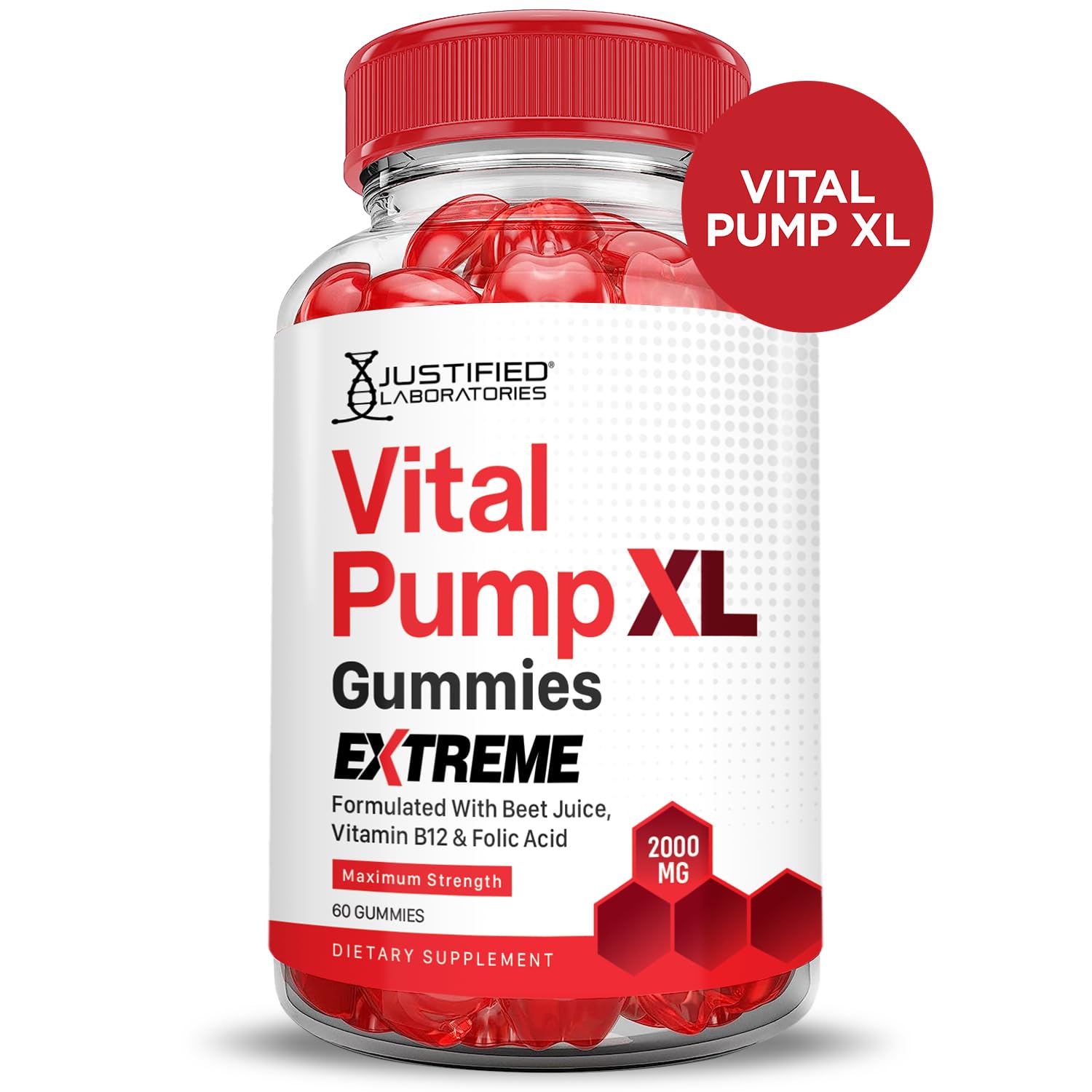 Vital Pump XL gummy close-up showing chewy texture and recipe appeal.