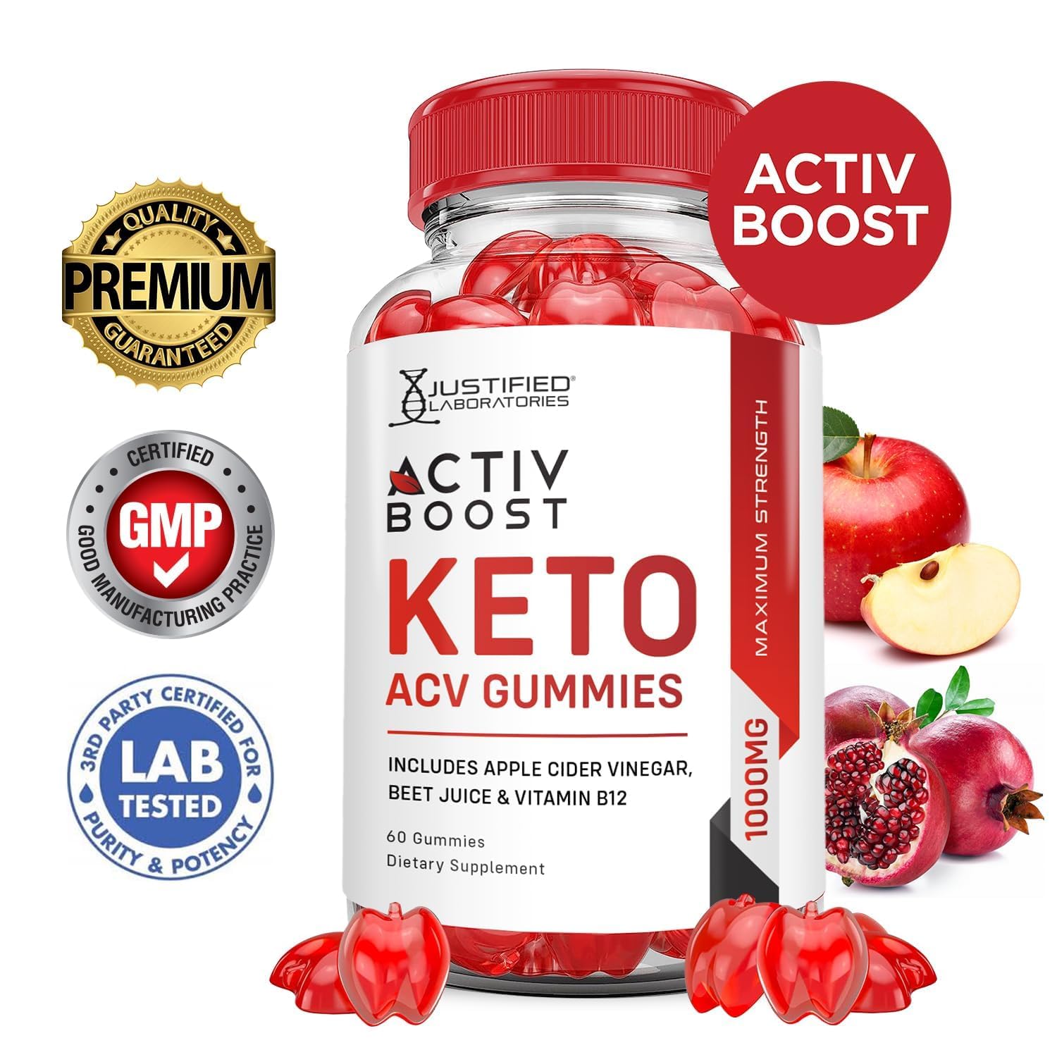 Justified Laboratories Activboost Keto ACV beet juice blend on label.