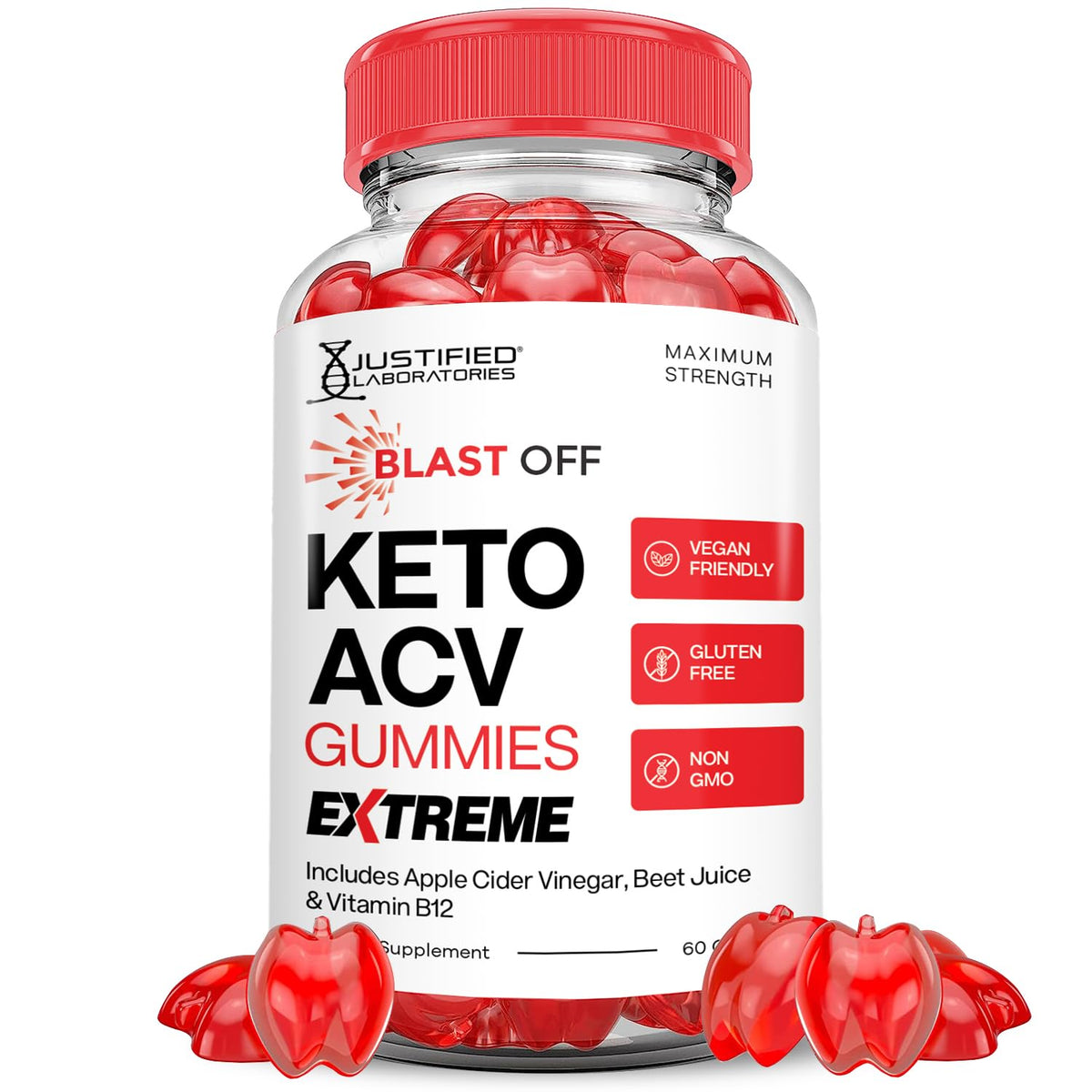 Justified Laboratories Blast Off Keto ACV Gummies bottle for daily wellness.