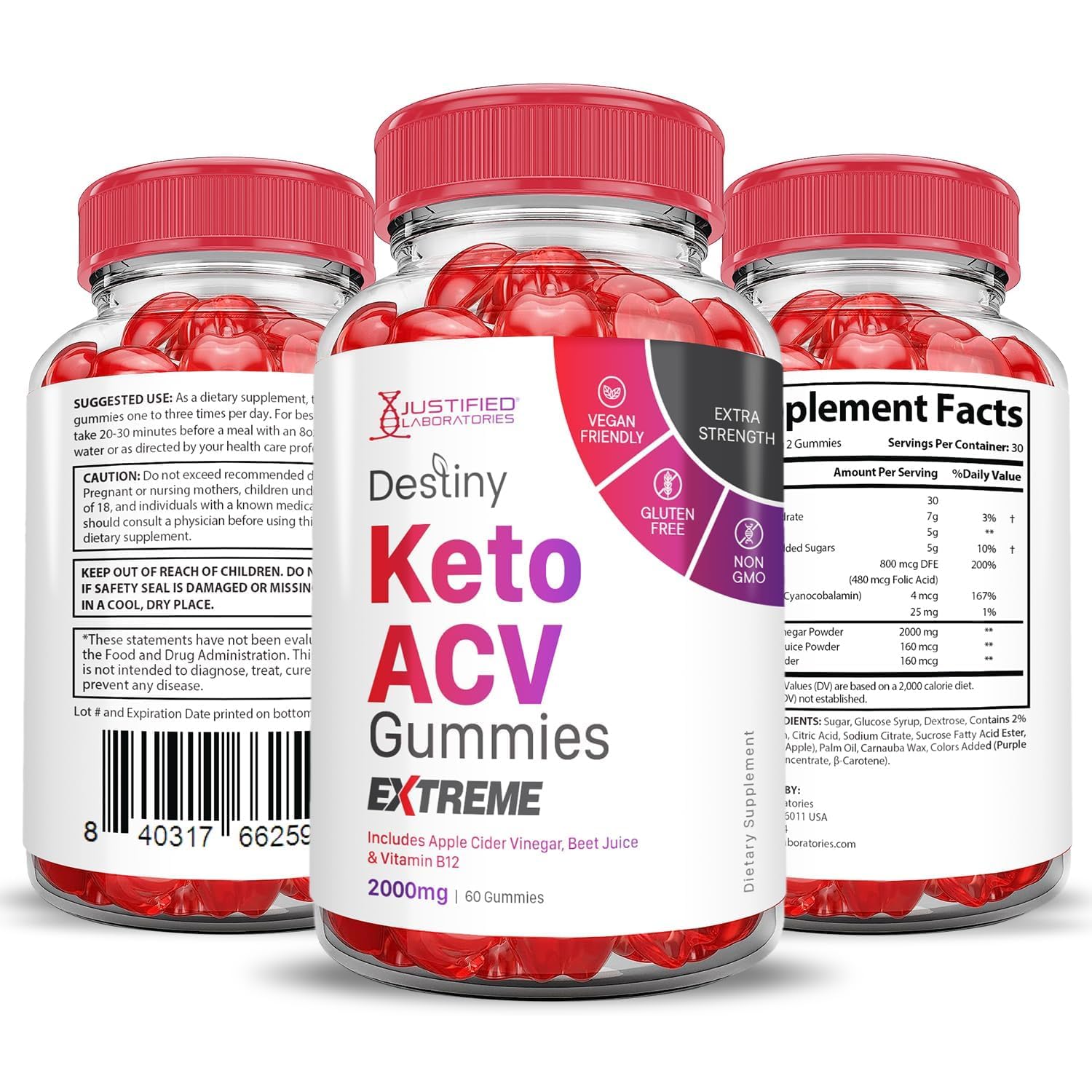 GMP-certified production seal on Destiny Keto ACV gummies packaging.