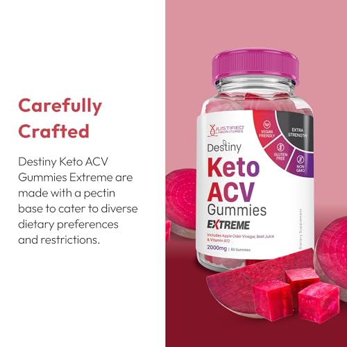 Justified Laboratories Destiny Keto ACV Gummies en estuche, opción conveniente para llevar