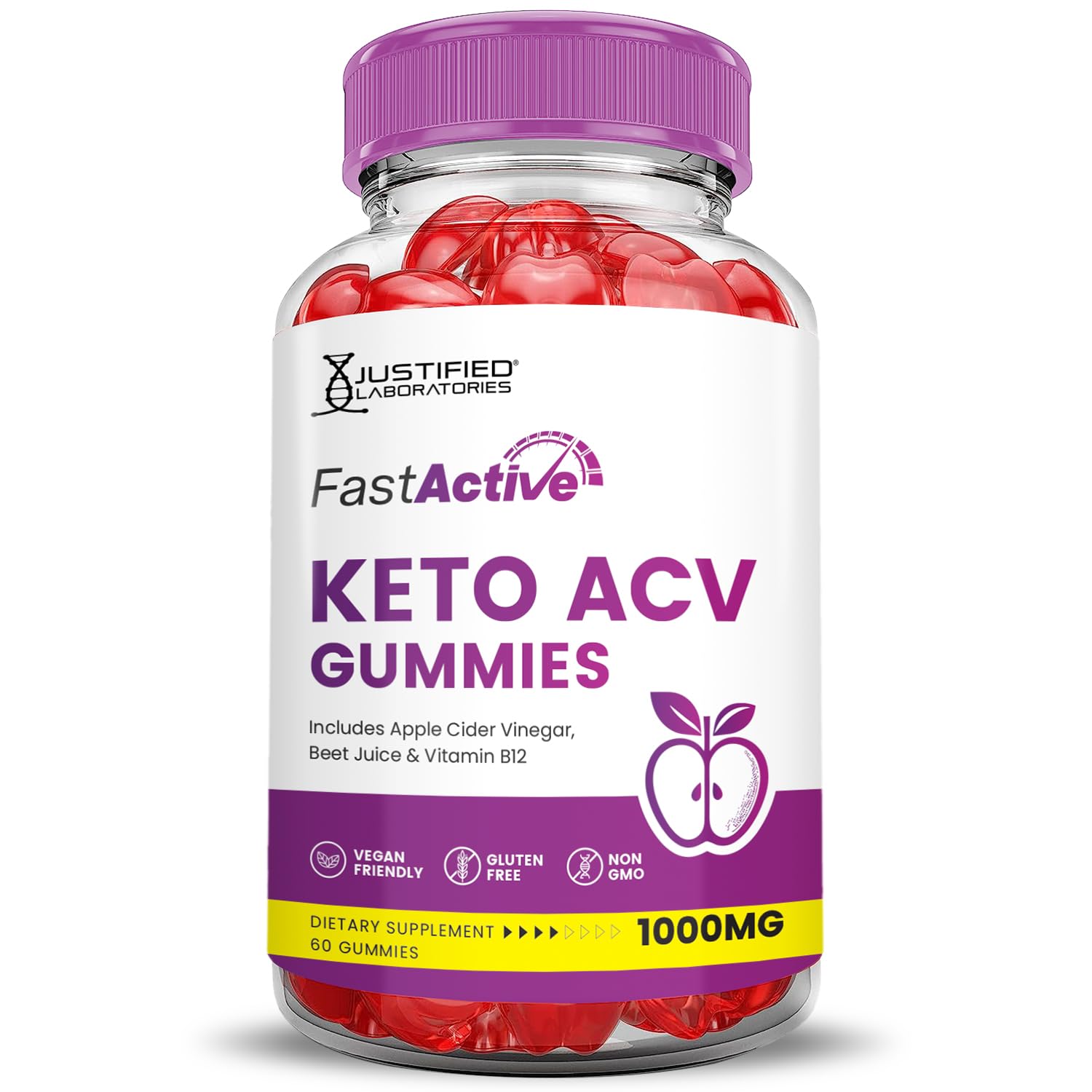 Justified Laboratories Fast Active Keto ACV Gummies apple cider vinegar visual, convenient daily dose