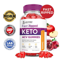 Justified Laboratories Fast Ripped Keto ACV gummies close-up highlighting flavor and pectin texture.