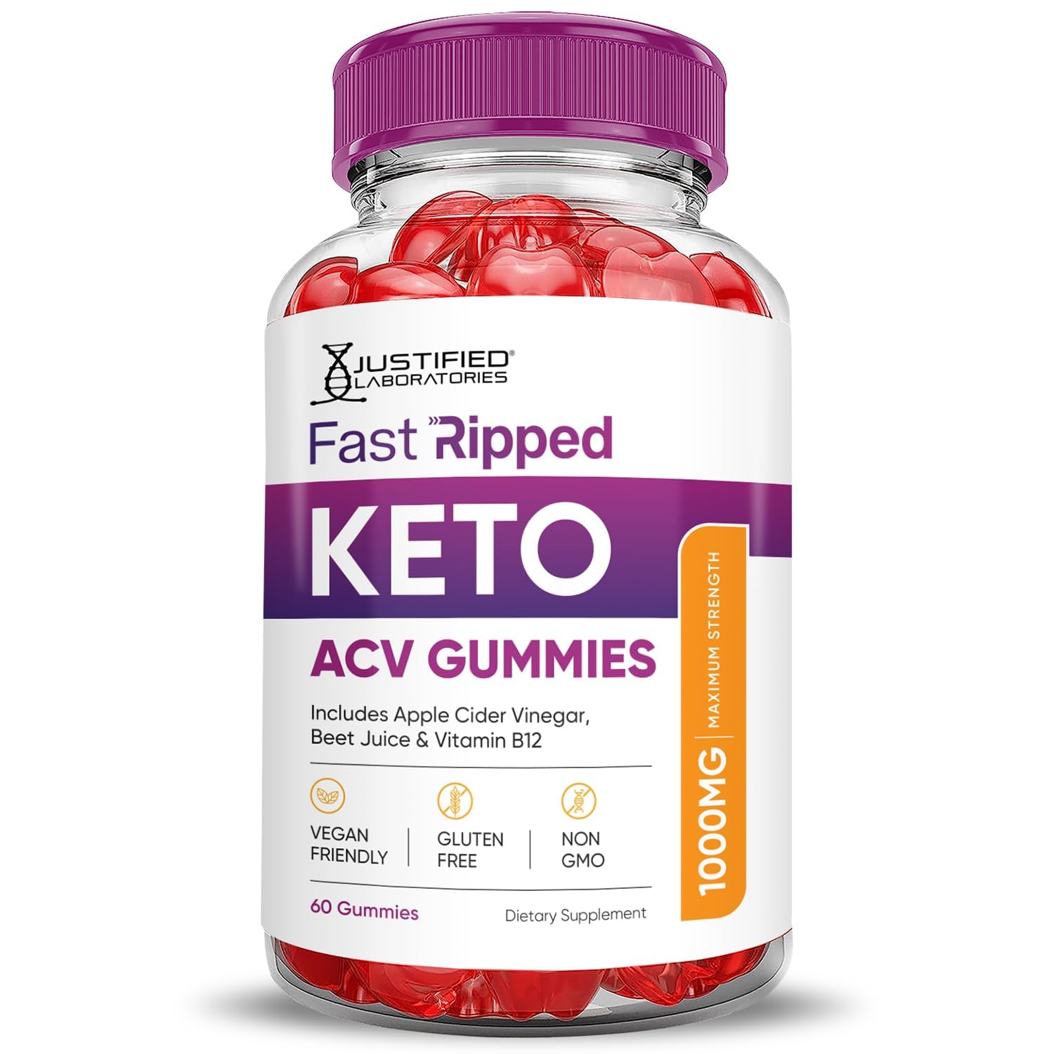Justified Laboratories Fast Ripped Keto ACV ingredients beet-pomegranate, vibrant color, natural sweetness.