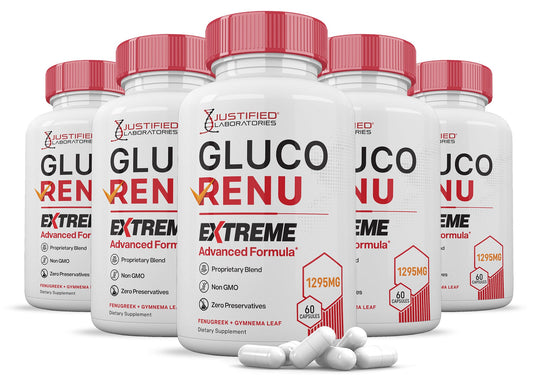 Justified Laboratories Gluco Renu Extreme bottle for everyday wellness support.