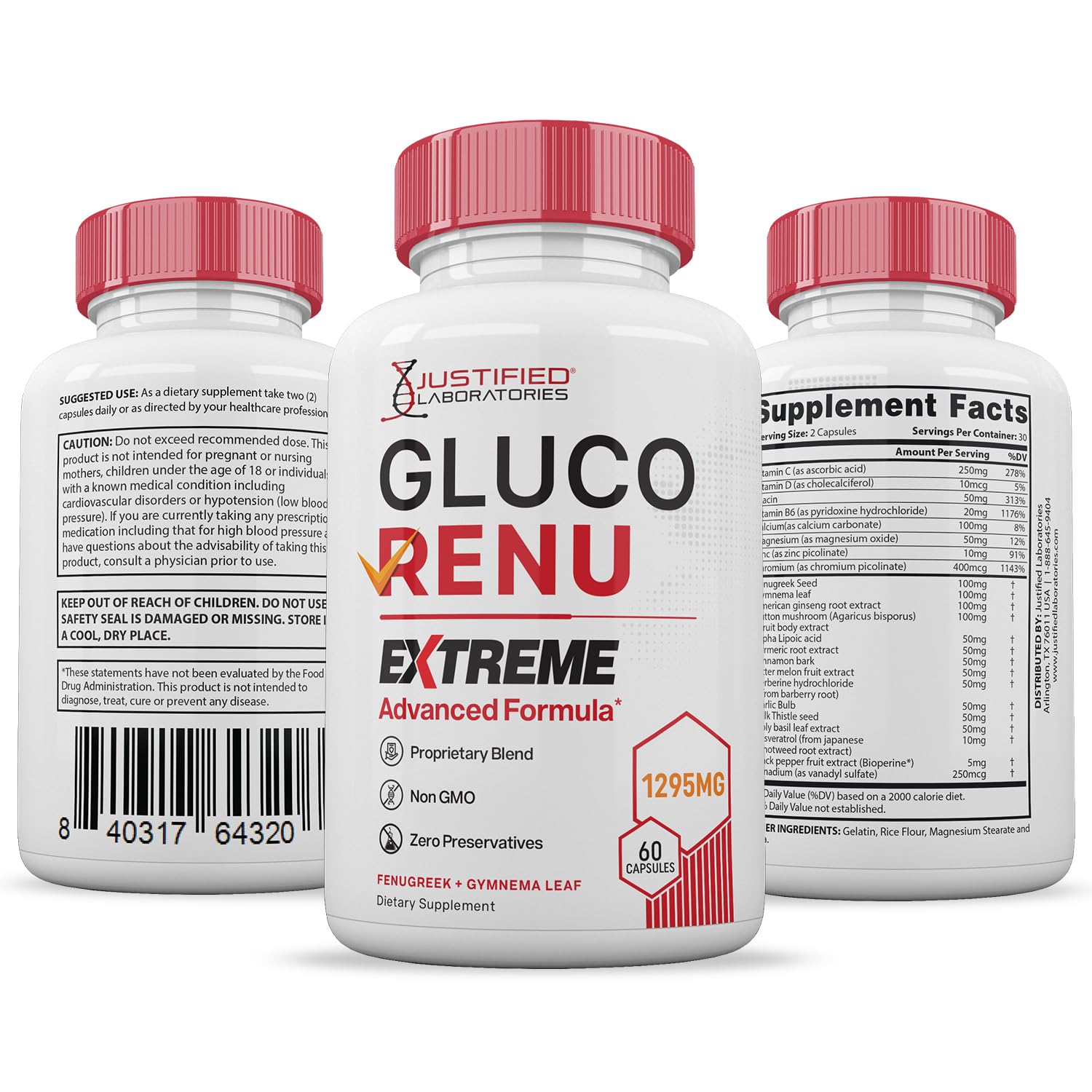 Gluco Renu Extreme bottle on counter with water for easy routine.