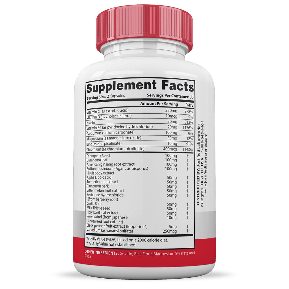 Justified Laboratories Gluco Revive Extreme packaging conveys premium wellness with clear dosage guidance.