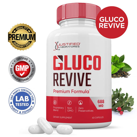 Justified Laboratories Gluco Revive label with ingredients and benefits