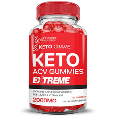Justified Laboratories Keto Crave Gummies label closeup emphasizing quality ingredients