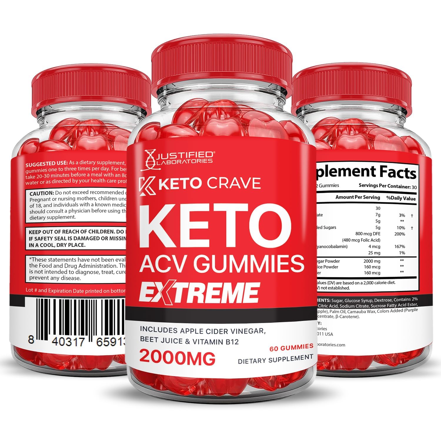 Justified Laboratories Keto Crave Gummies on a clean counter for easy snacking