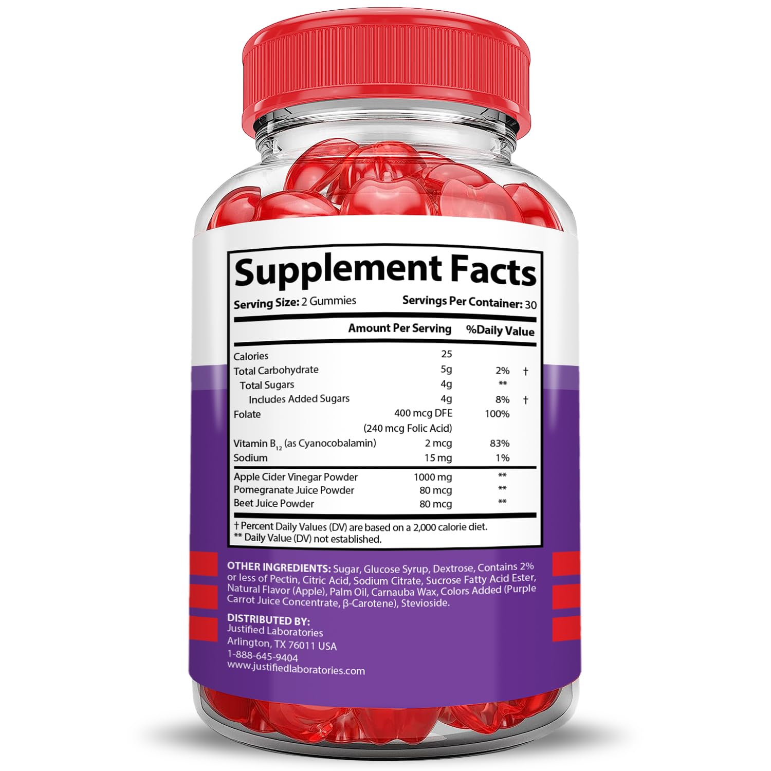 Justified Laboratories Keto Glow Gummies B12 and folate—essential nutrient blend.