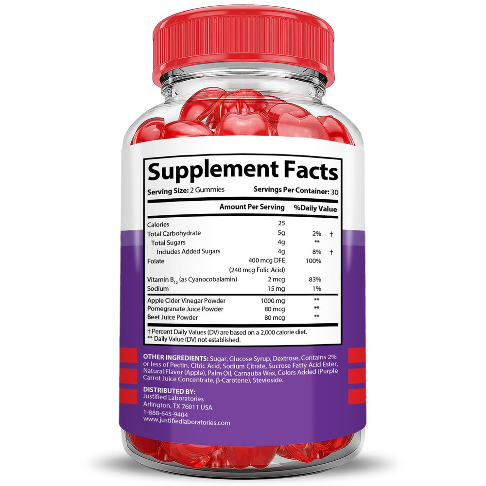 Justified Laboratories Keto Glow Gummies B12 and folate—essential nutrient blend.