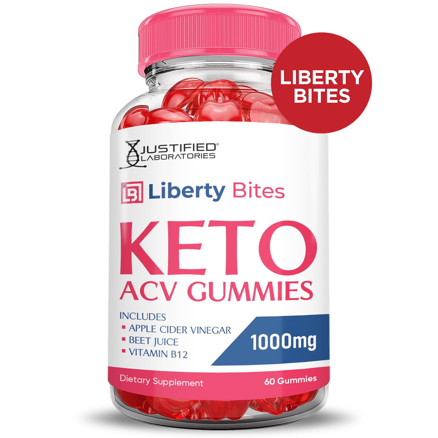 Justified Laboratories Liberty Bites Keto ACV Gummies closeup of apple cider vinegar content.
