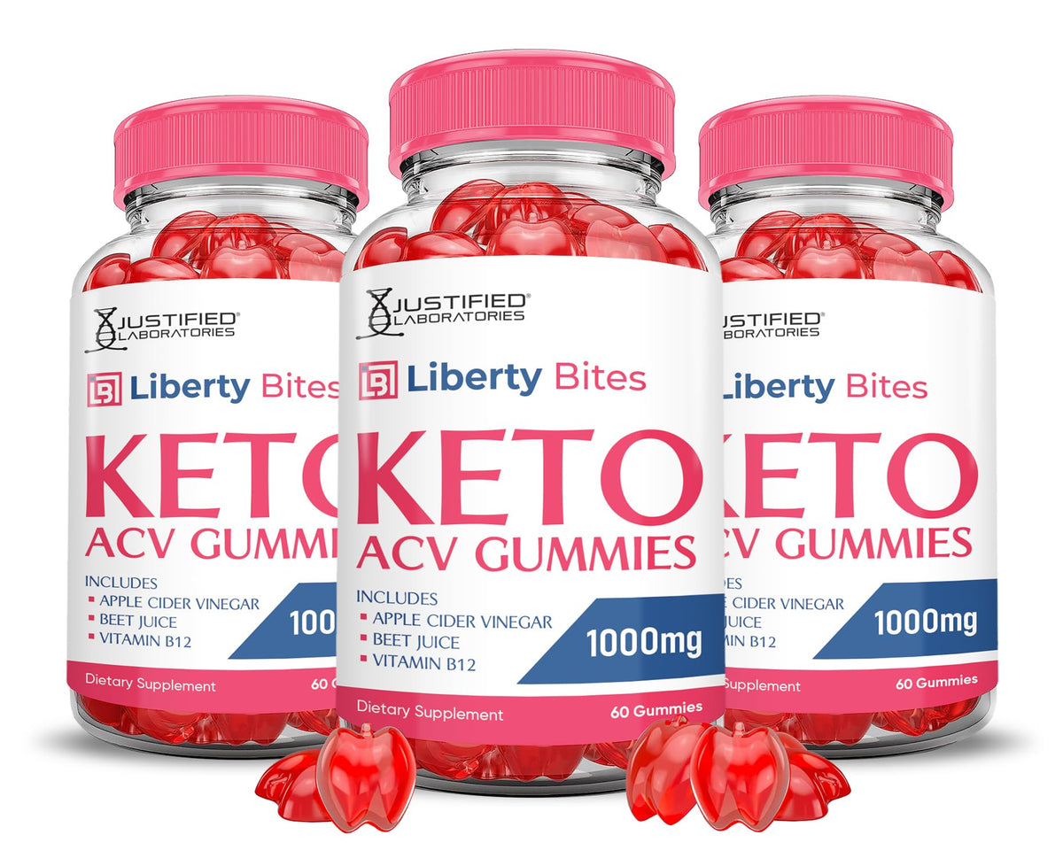 Justified Laboratories Liberty Bites Keto ACV Gummies bottle on table for easy daily use.