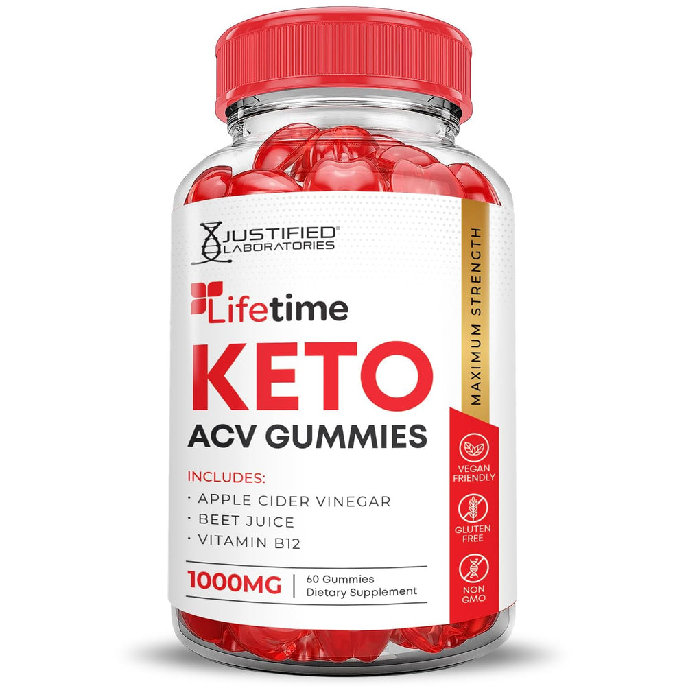 Justified Laboratories Lifetime Keto ACV Gummies 2-pack on shelf emphasizing value and routine use.