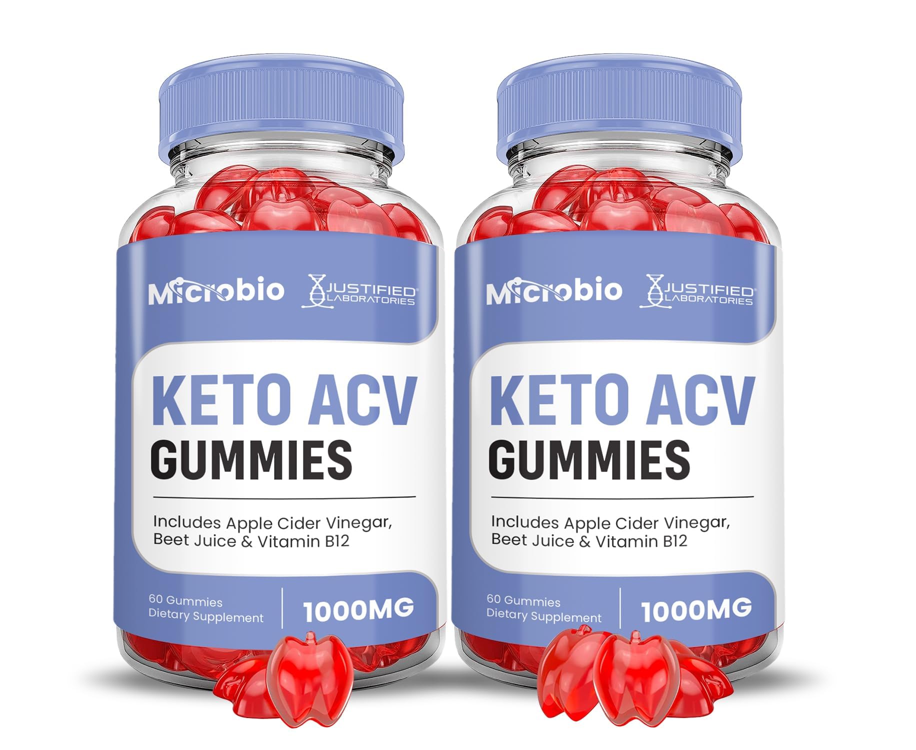 Justified Laboratories Microbio Keto ACV Gummies 2-pack bottle front, tasty daily chew
