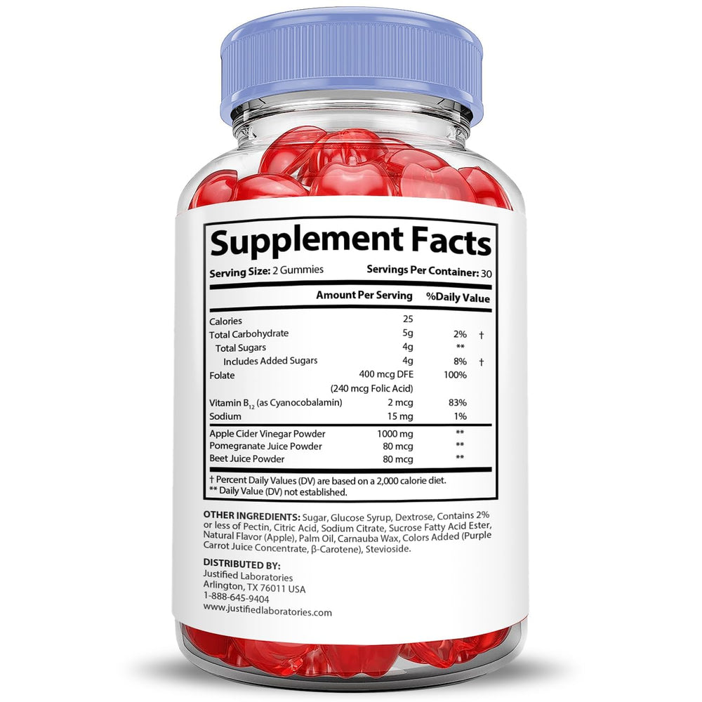 Close-up of beet juice and pomegranate ingredients in Microbio Keto ACV Gummies
