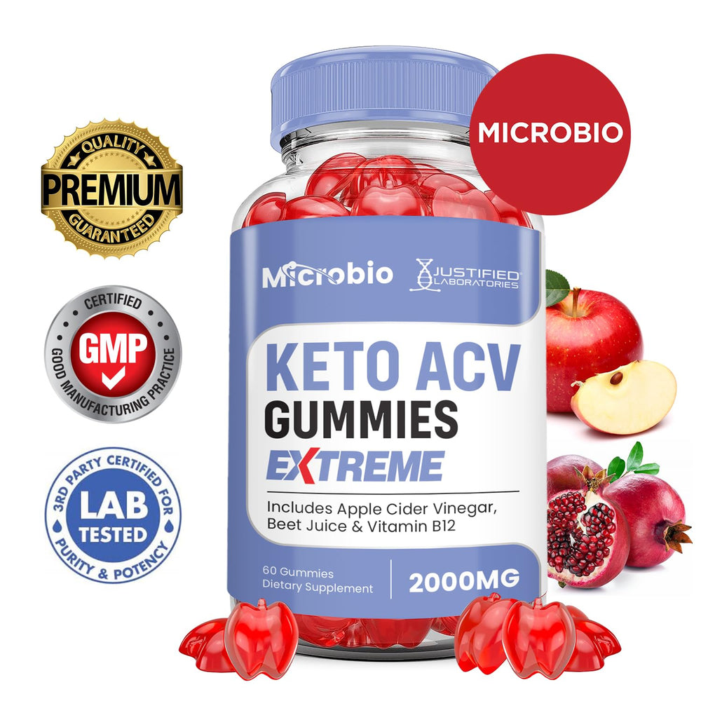 Justified Labs Microbio Keto ACV Gummies pour shot suggests quick daily dosing.