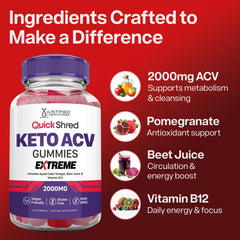 Justified Laboratories Quick Shred ACV Gummies ingredient label with beet juice and B12