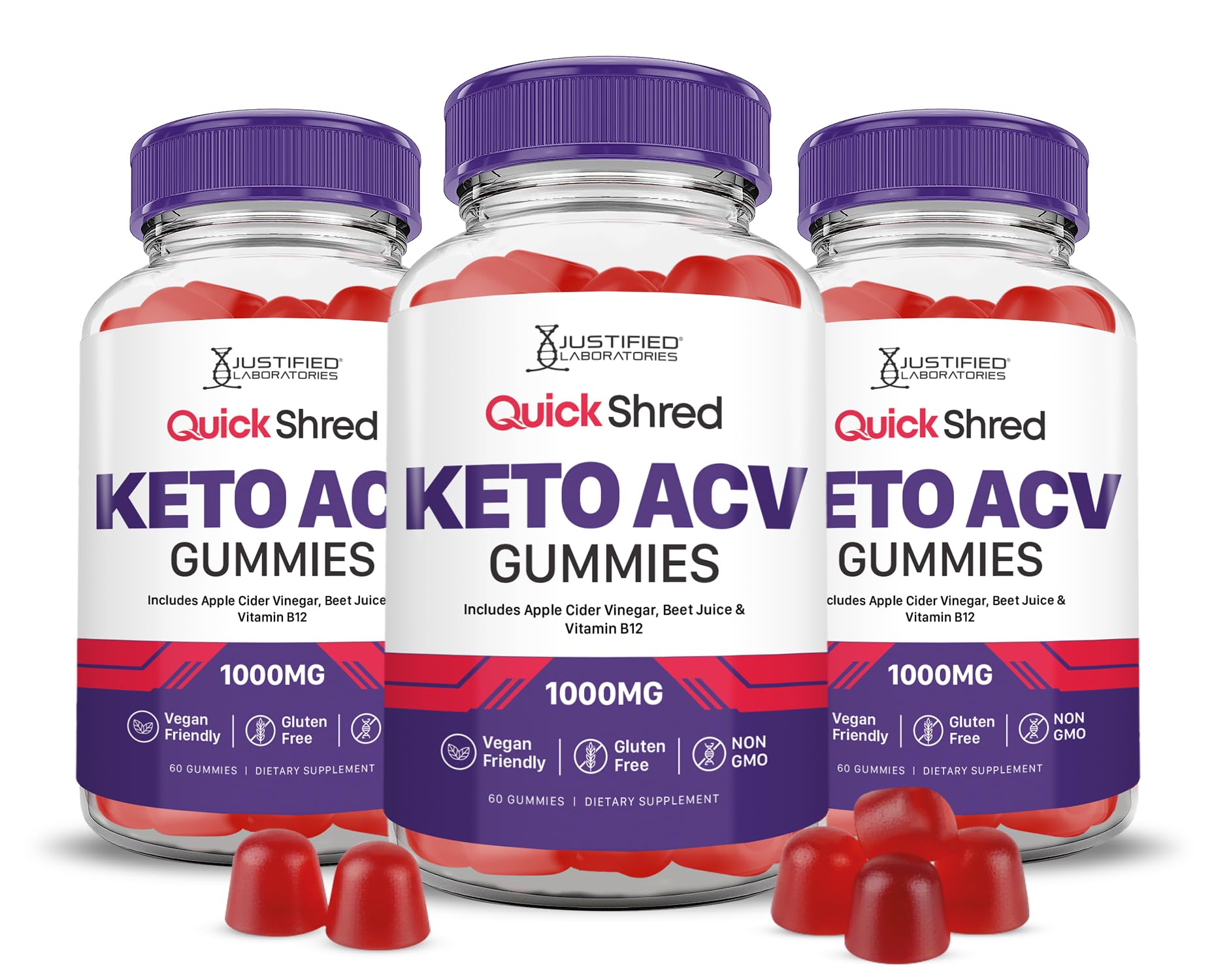 Justified Laboratories Quick Shred Keto ACV Gummies bottle for daily wellness and keto-friendly support.