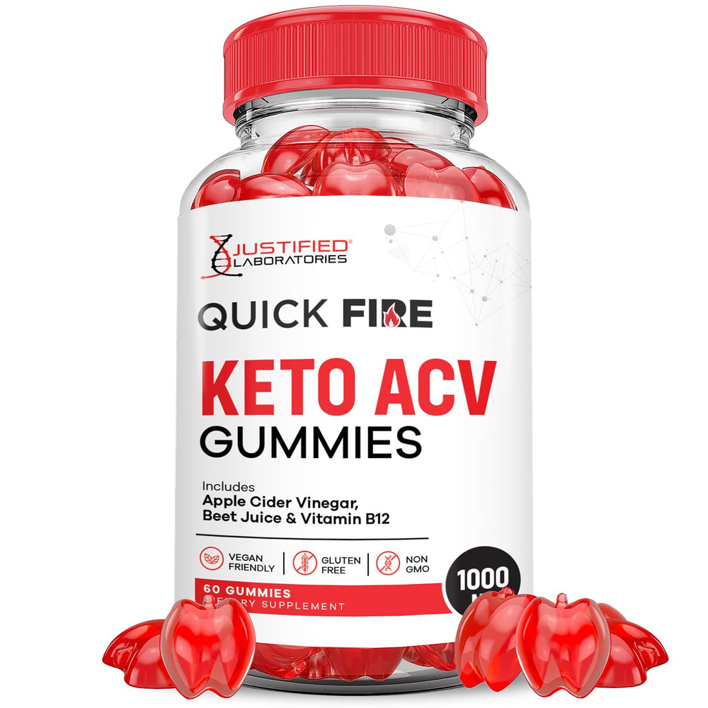 Justified Laboratories QuickFire Keto ACV Gummies bottle on a clean kitchen surface for daily routine
