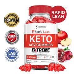 Justified Laboratories Rapid Lean Keto ACV Gummies close-up showing texture and vibrant keto-friendly color.