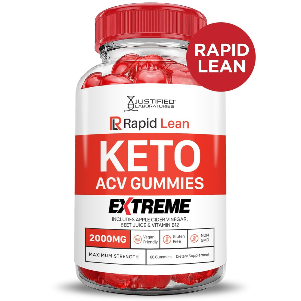 Justified Laboratories Rapid Lean Keto ACV Gummies close-up of colorful chews.