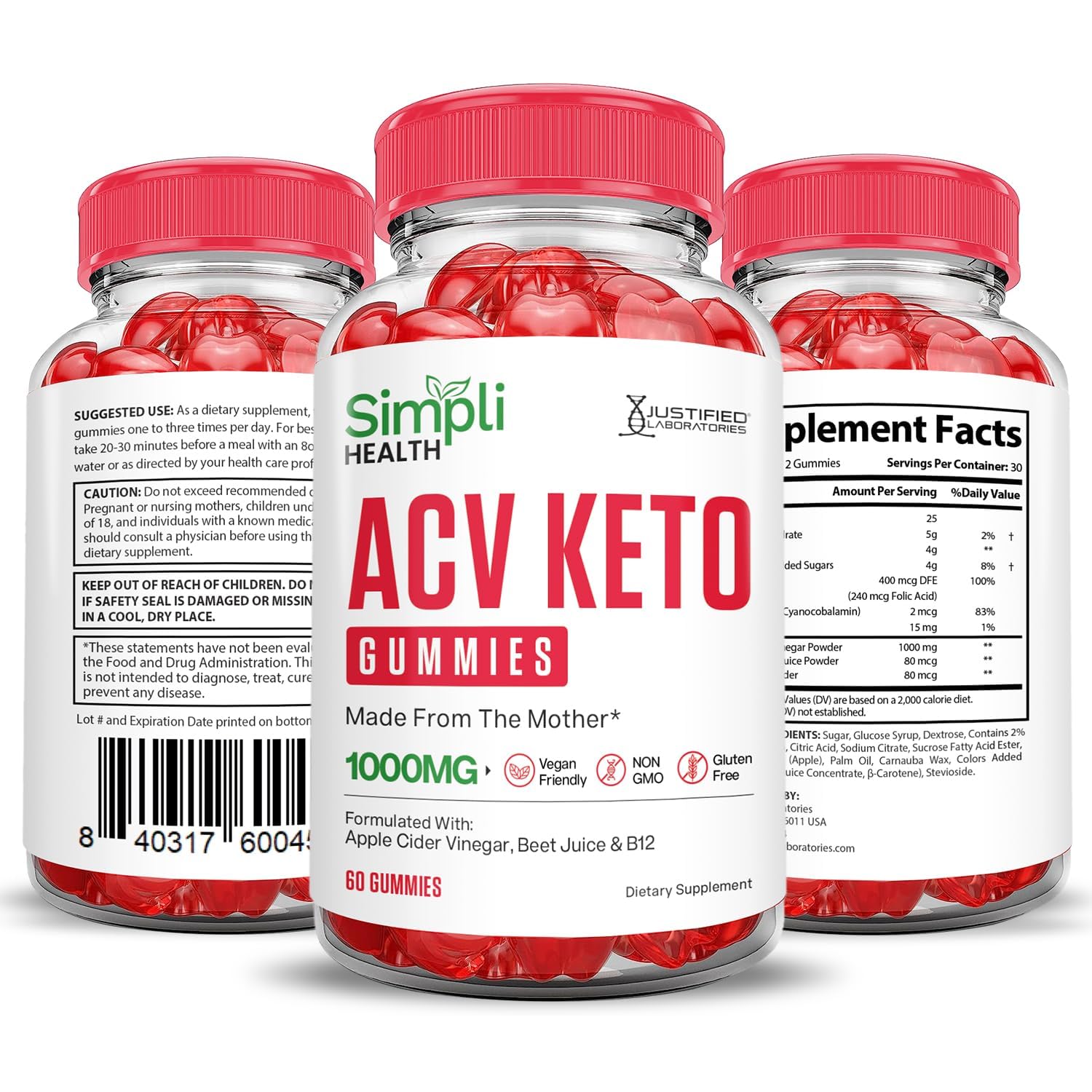Two-pack Justified Laboratories Simpli Health Keto ACV Gummies offer an easy daily option