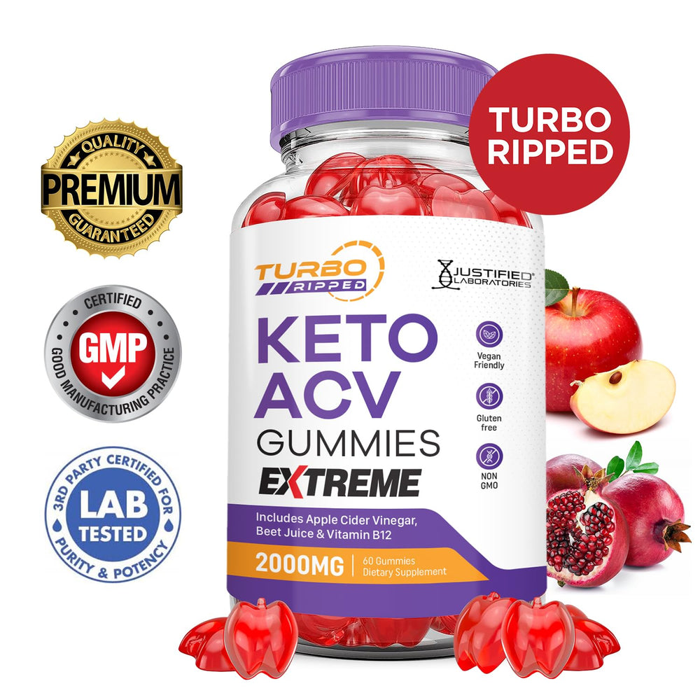 Justified Laboratories Turbo Ripped Keto ACV Gummies bottle back showing nutrition details
