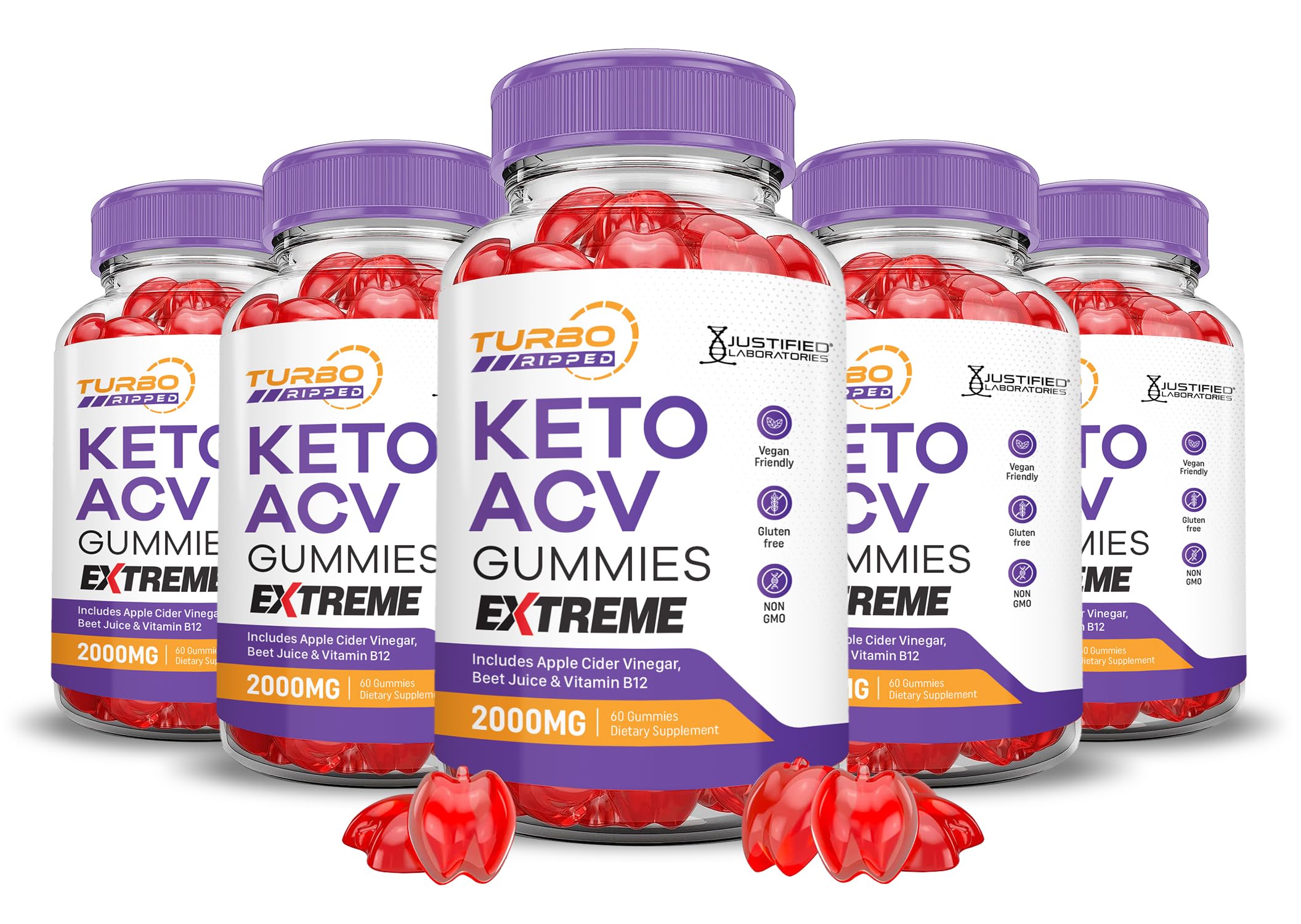 Justified Laboratories Turbo Ripped Keto ACV Gummies bottle front for a convenient daily supplement