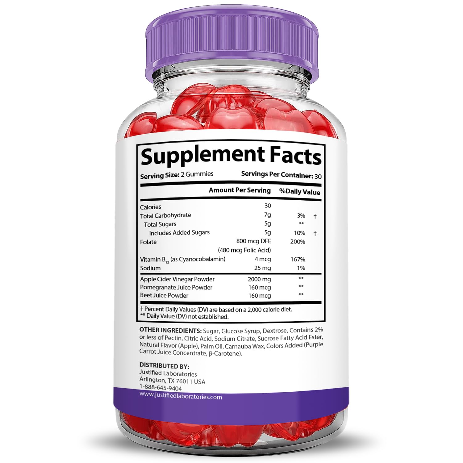 Justified Laboratories Turbo Ripped Keto ACV Gummies with pomegranate and beet juice for flavor