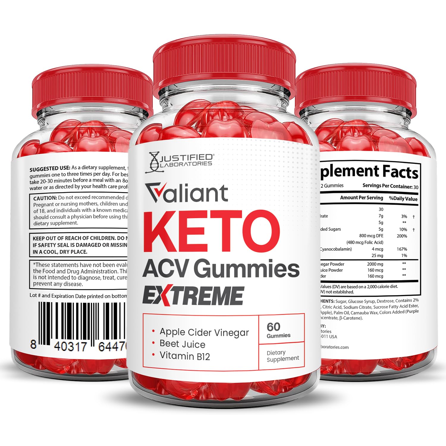 Justified Laboratories Valiant Keto ACV Gummies serving suggestion shows quick, tasty dosage.