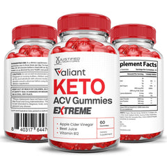 Justified Laboratories Valiant Keto ACV Gummies serving suggestion shows quick, tasty dosage.