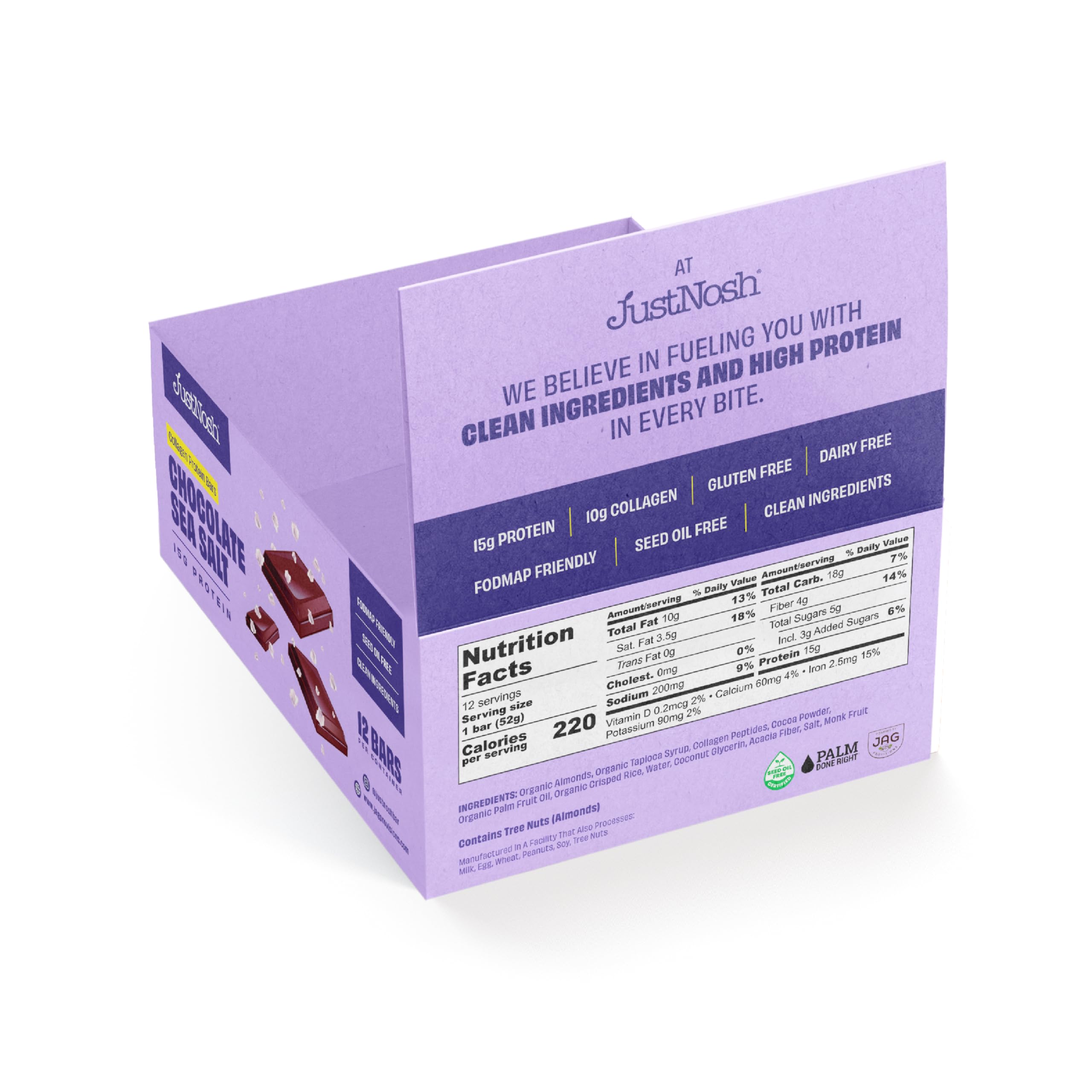 JUSTNOSH Chocolate Sea Salt Bar digestion-friendly profile for comfortable snacking.