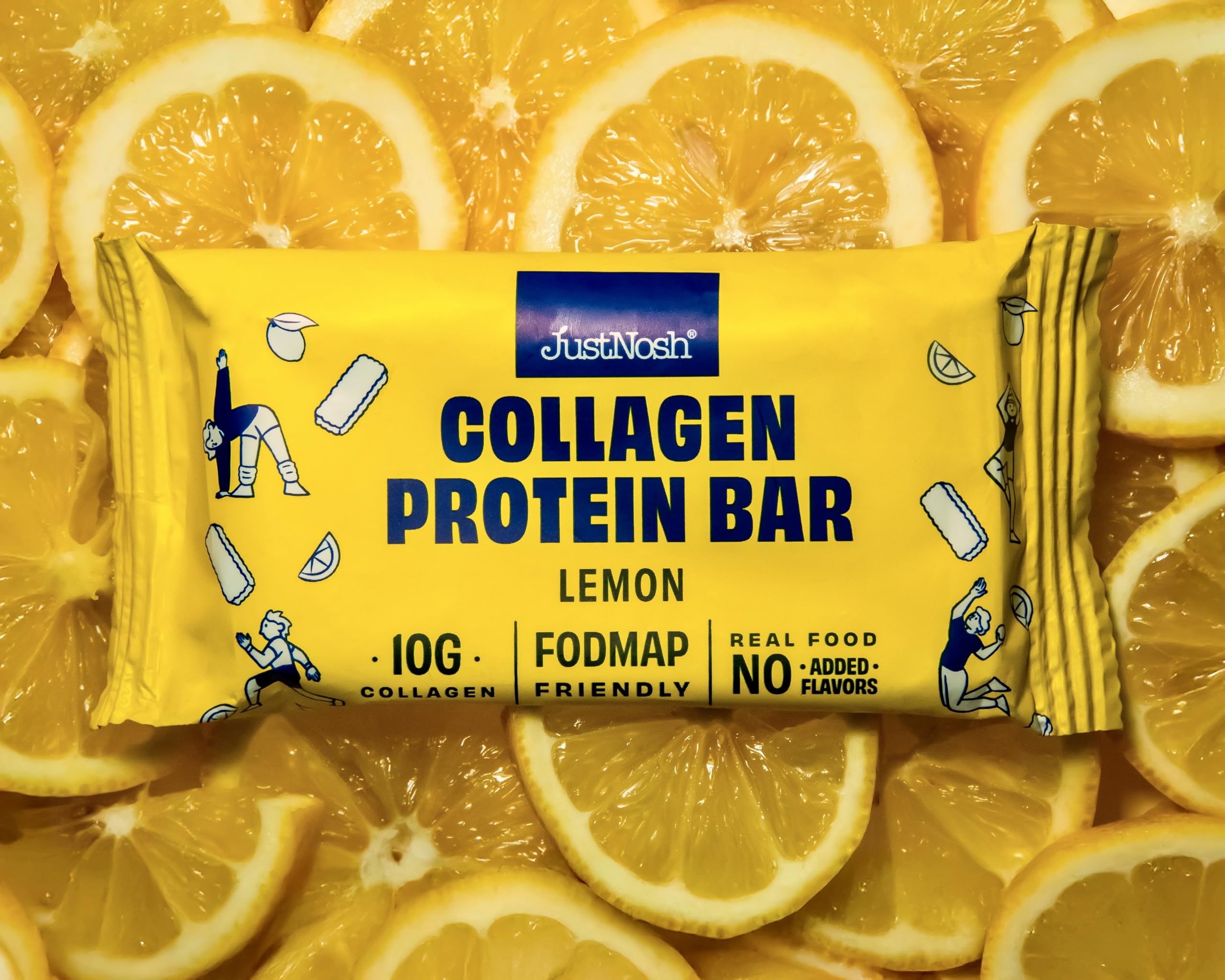 Texture close-up of JUSTNOSH Lemon Collagen Bar highlighting chewy bite