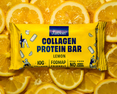 Texture close-up of JUSTNOSH Lemon Collagen Bar highlighting chewy bite