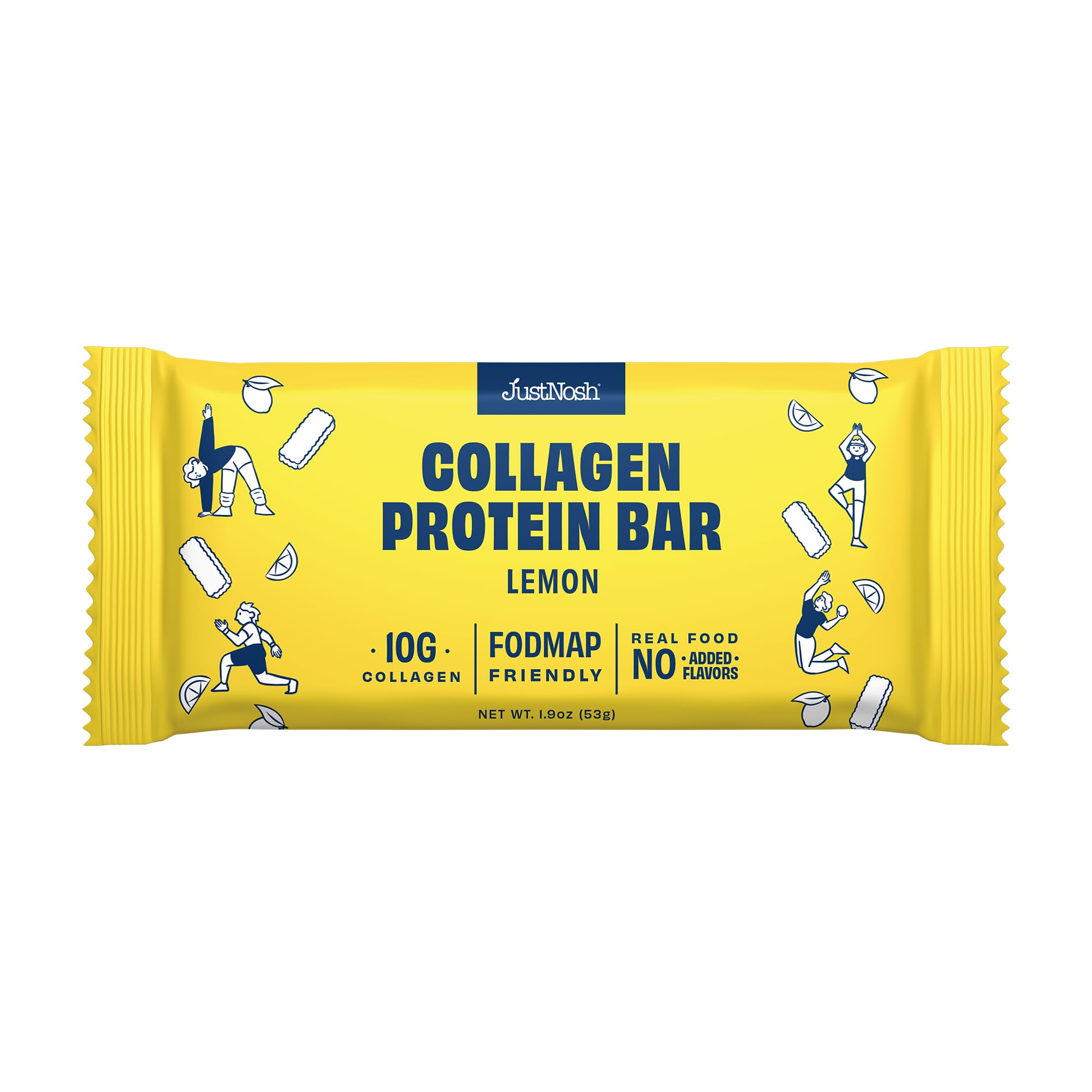 On-the-go JUSTNOSH Lemon Collagen Bar in a bag for travel and errands