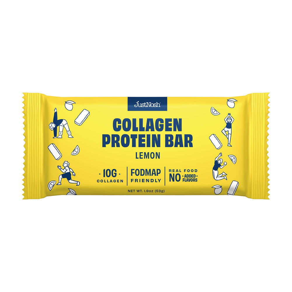 On-the-go JUSTNOSH Lemon Collagen Bar in a bag for travel and errands