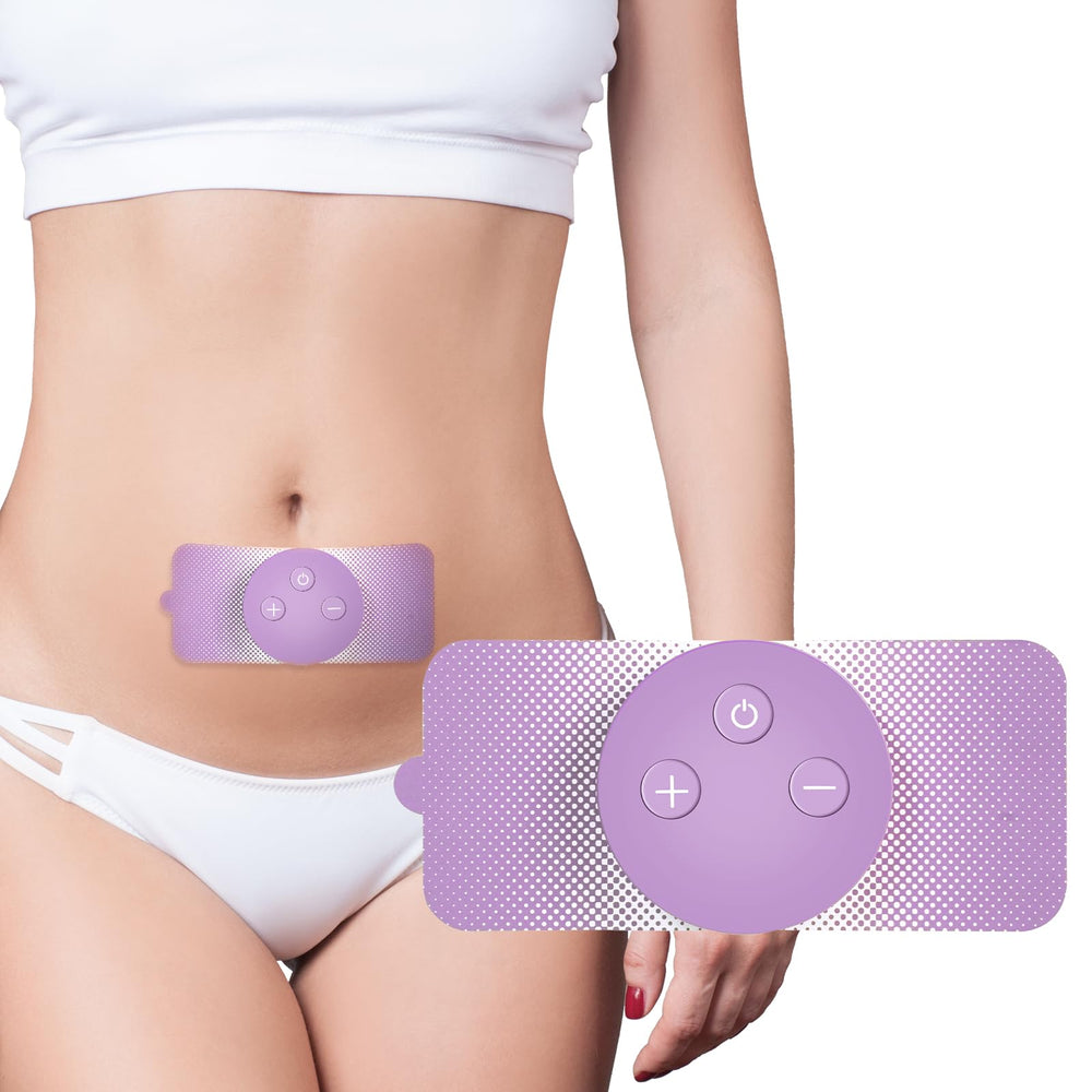 JUSTWILL wireless cramps relief overview featuring compact design and drug-free relief option.