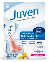 Juven therapeutic nutrition fruit punch tub packaging for wound support.