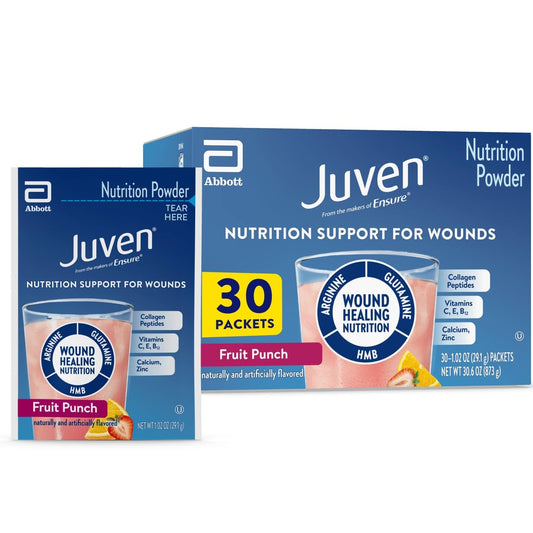 Juven Therapeutic Nutrition packets front view for daily wound care support.