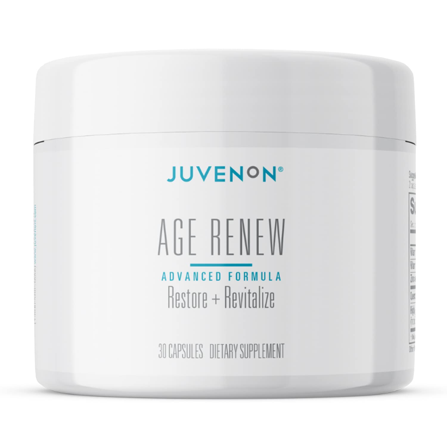 Juvenon AgeRenew beta glucan bottle highlighting immune support formula