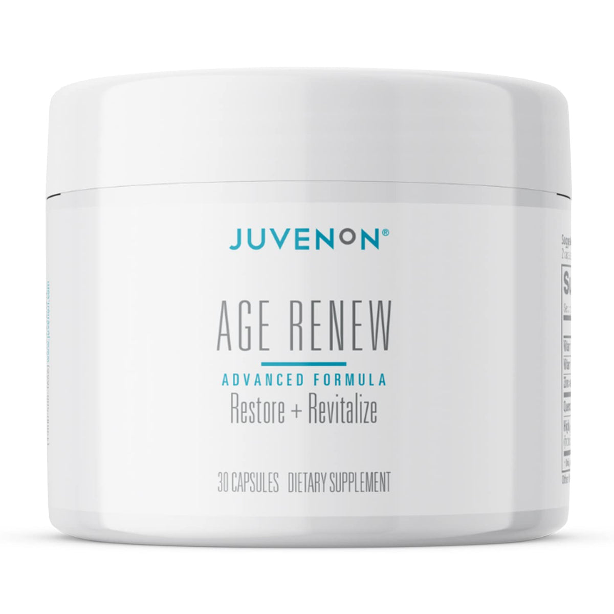Juvenon AgeRenew beta glucan bottle highlighting immune support formula