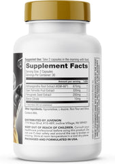 Juvenon Alpha Gold capsules with water for easy daily intake.